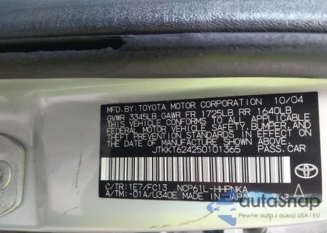 2005 Scion Xa from USA, damaged, VIN JTKKT624250101365